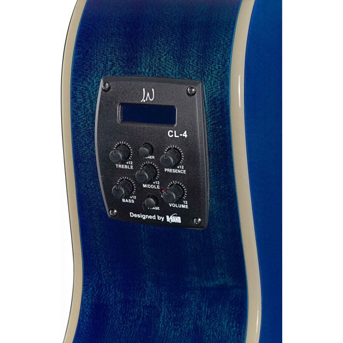 JN Guitars Bessie Electro-Acoustic Guitar Transparent Blue Burst CL-4 Preamp