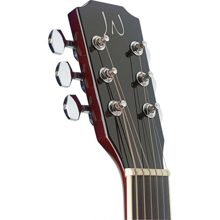JN Guitars Bessie Electro-Acoustic Guitar Transparent Red Burst Headstock