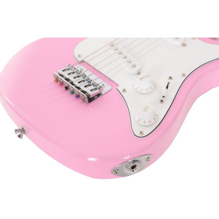 Low Angle of Eastcoast GK20 V2 Pink Mini S-Type Electric Guitar