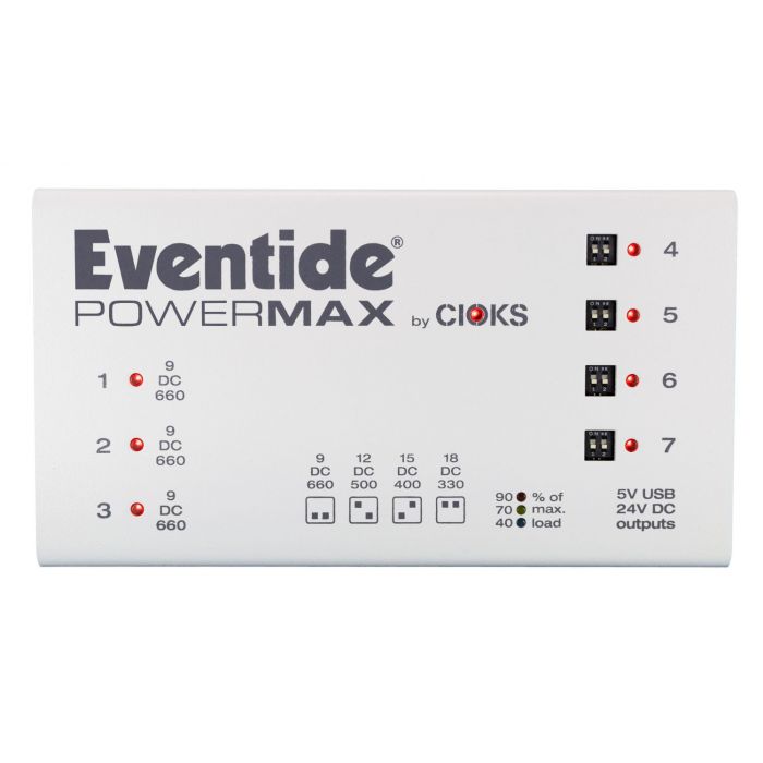 Top down view of a Eventide PowerMax 2 7-Pedal Power Supply