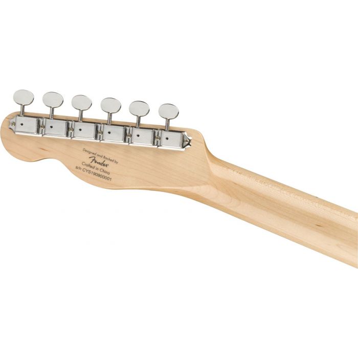 Detailed view of the tuning machines on a Squier Paranormal Offset Telecaster Guitar MN, Natural