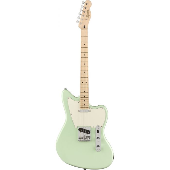 Full frontal view of a Squier Paranormal Offset Telecaster Guitar MN, Surf Green