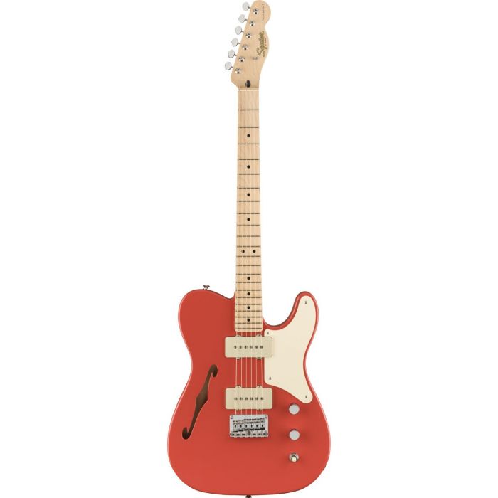 Full frontal view of the body on a Squier Paranormal Cabronita Telecaster Thinline, Fiesta Red