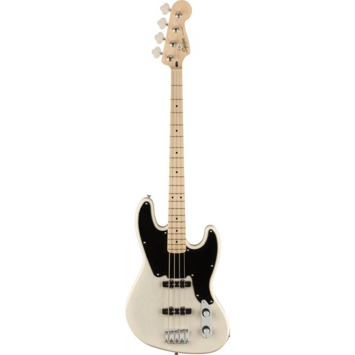 Full frontal view of a Squier Paranormal Jazz Bass 54 MN, White Blonde