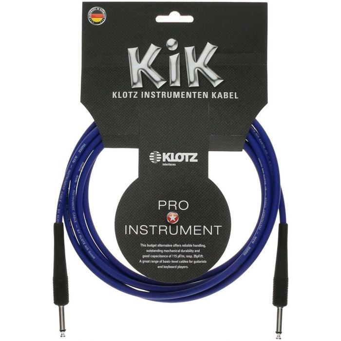 Full packaged view of a Klotz KIK Blue Instrument Cable, 3m