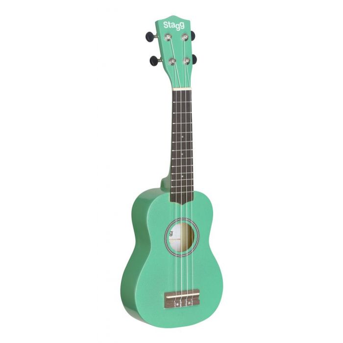 Full frontal view of a Stagg US-GRASS Soprano Ukulele with Gig Bag