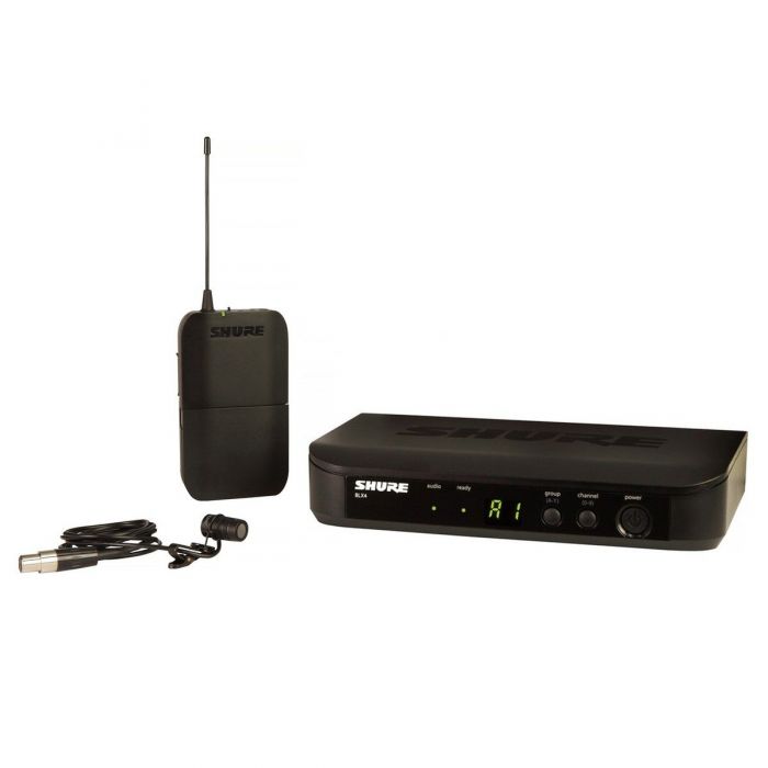 Full view of a Shure BLX14UK-W85 Wireless Lavalier System