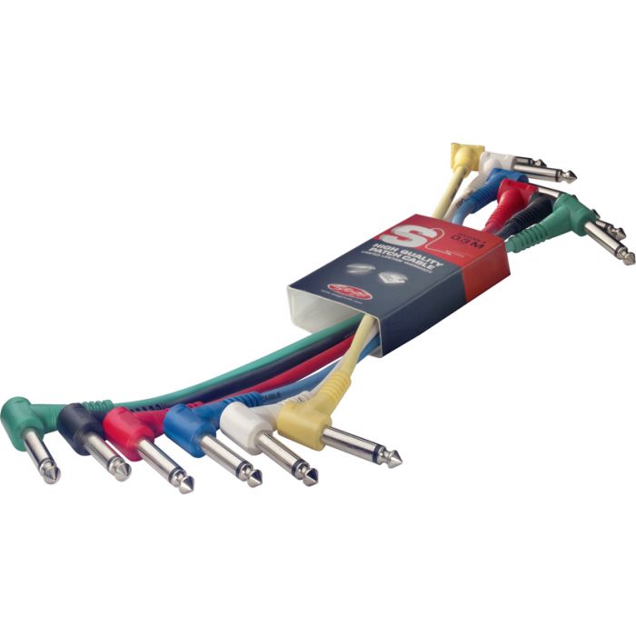 Overview of the Stagg SPC008LE Mono Jack Angled Patch Cable Pack, 8cm/3.2in, 6 Pack