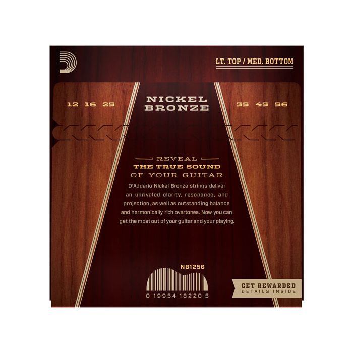 D’Addario Nickel Bronze Light Top/Med Bottom Acoustic Guitar Strings Rear