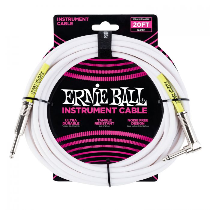 Ernie Ball 20ft Instrument Cable S-A White