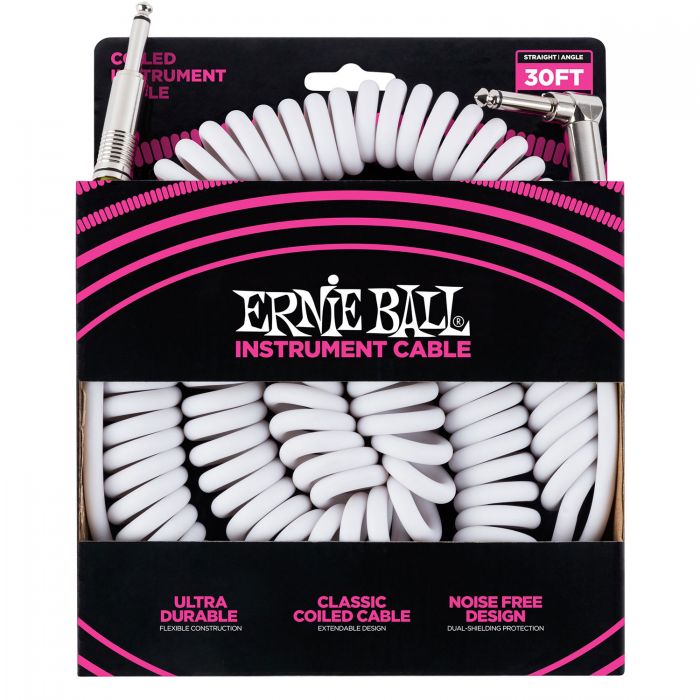 Ernie Ball 30ft Coiled Instrument Cable S-A White
