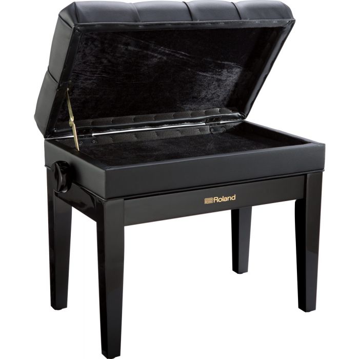 Roland RPB-500 Adjustable Piano Bench with Storage Polished Ebony Open