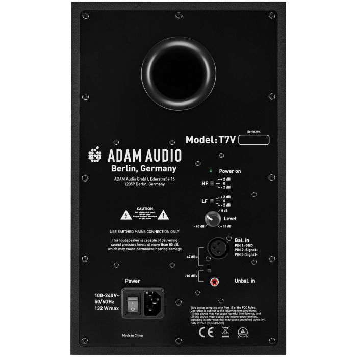 Rear panel view of Adam T7V Studio Monitor