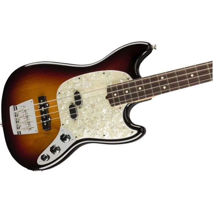 Fender American Performer Mustang Bass RW FB 3-Color Sunburst front angle
