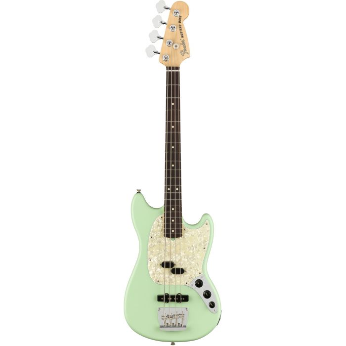 Fender American Performer Mustang Bass RW FB Satin Surf Green Front