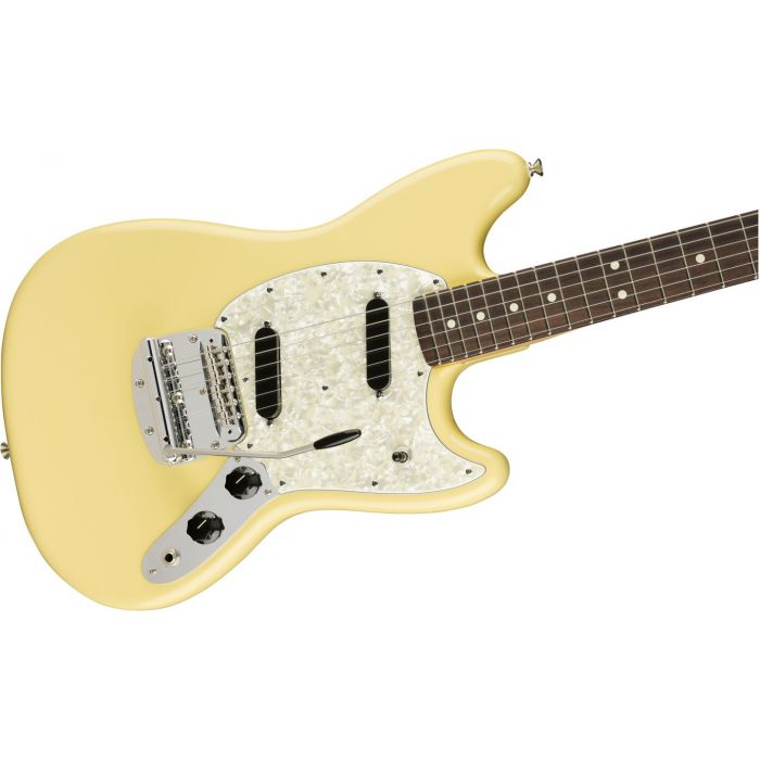 Fender American Performer Mustang RW FB Vintage White front angle