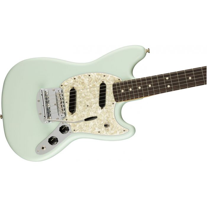 Fender American Performer Mustang RW FB Satin Sonic Blue front angle