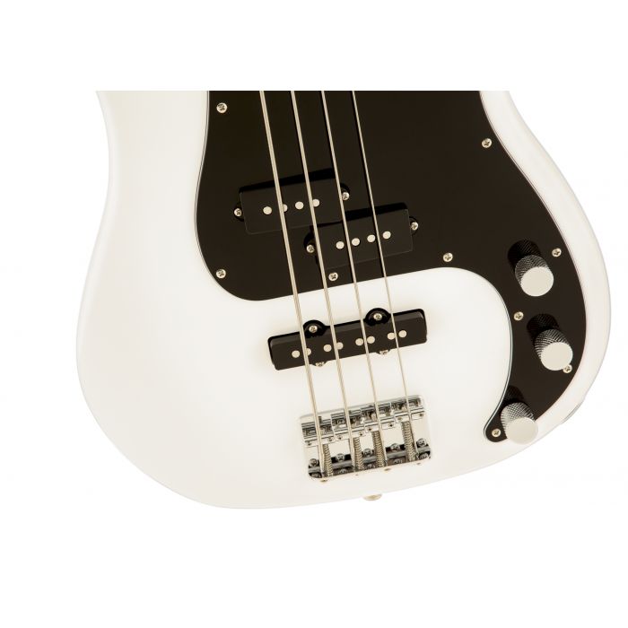 Squier Affinity PJ Bass Olympic White Laurel front closeup