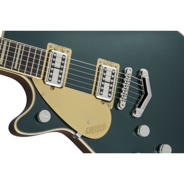 Gretsch G6228lh Players Edition Jet BT With V-stoptail LH Cadillac Green front closeup