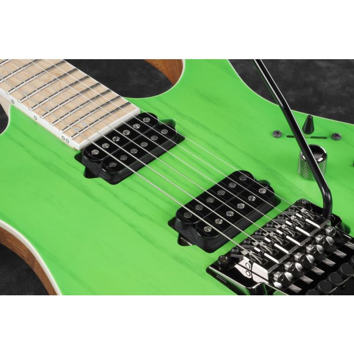 Ibanez RGR5220M Electric Guitar Transparent Fluorescent Green front closeup