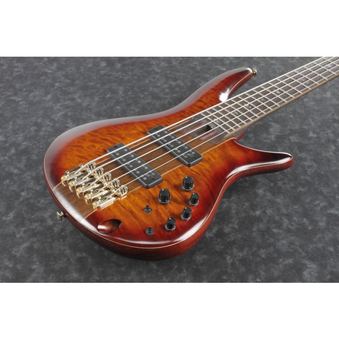 Ibanez Premium SR2405W 5-String Bass Brown Topaz Burst front angle