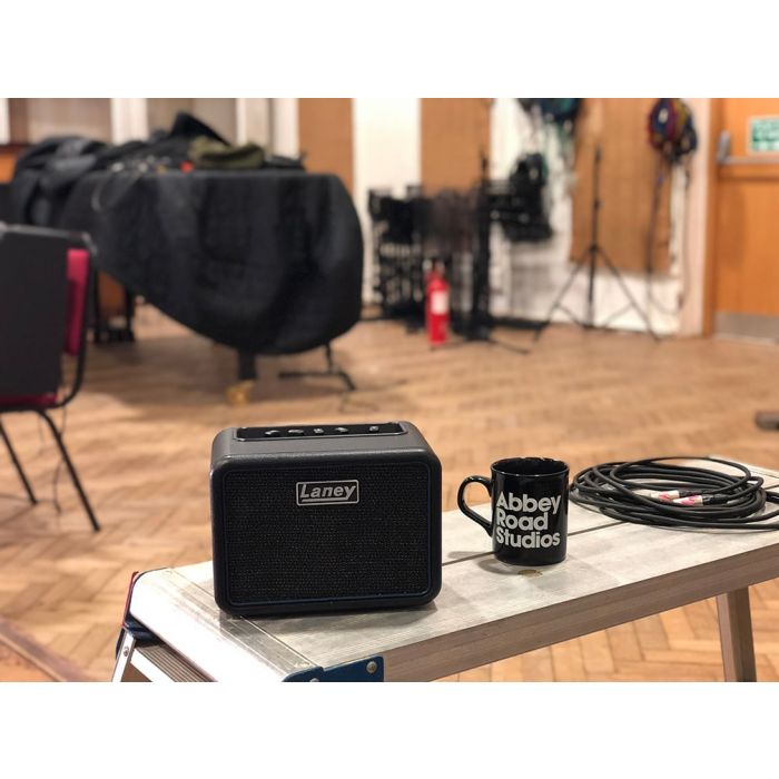 Laney Mini-Bass-NX Portable Mini Bass Amplifier On A Desk at Abbey Road Studios