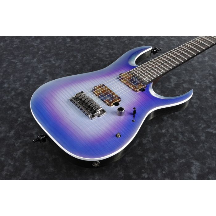 Ibanez RGA71AL 7 String Guitar Indigo Aurora Burst Flat front angle