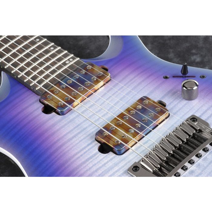 Ibanez RGA71AL 7 String Guitar Indigo Aurora Burst Flat front closeup