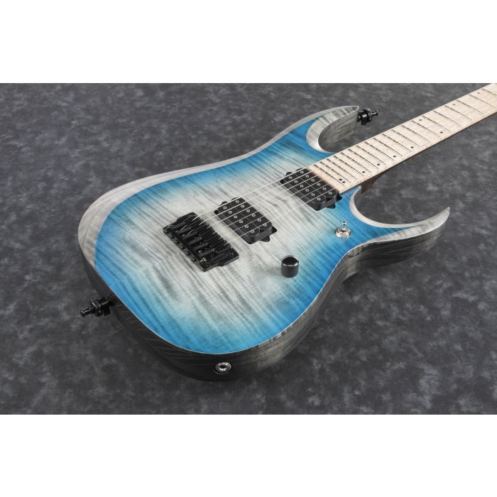 Ibanez RGD61ALSSB Axion Label Guitar Stained Sapphire Blue Burst front angle