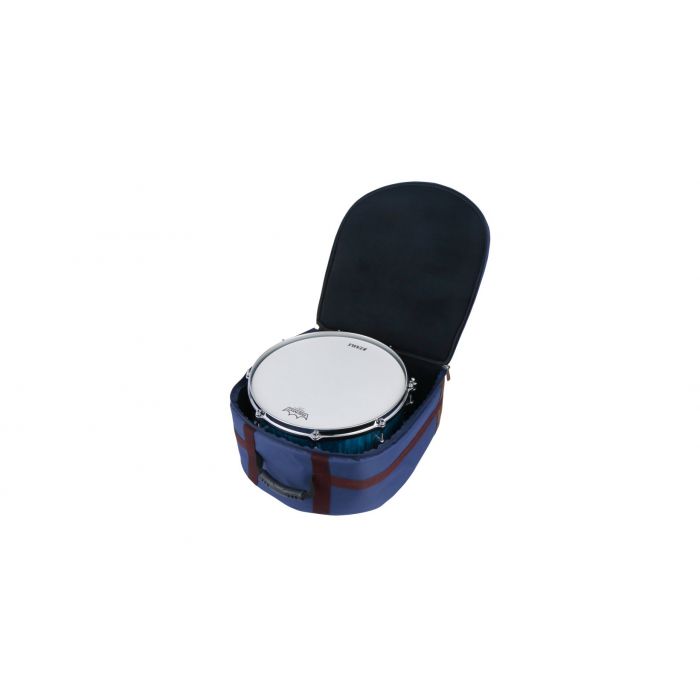Tama Powerpad Designer Snare Drum Bag Navy Blue 6.5 x 14 Open with a Snare Drum In It for Illustrative Purposes Only