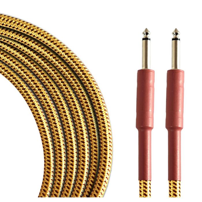 Coiled view of a TOURTECH Pro Braided Tweed 20ft Guitar Cable