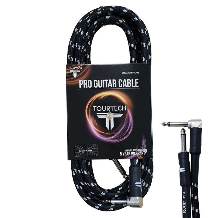 TOURTECH Pro Straight to Angled Braided Black and Grey 10ft Guitar Cable