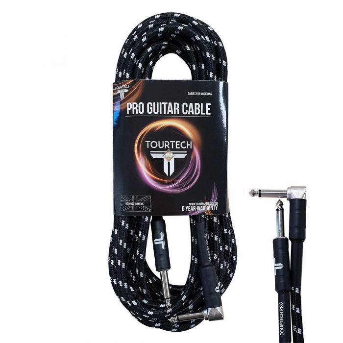 TOURTECH Pro Straight to Angled Braided Black and Grey 20ft Guitar Cable
