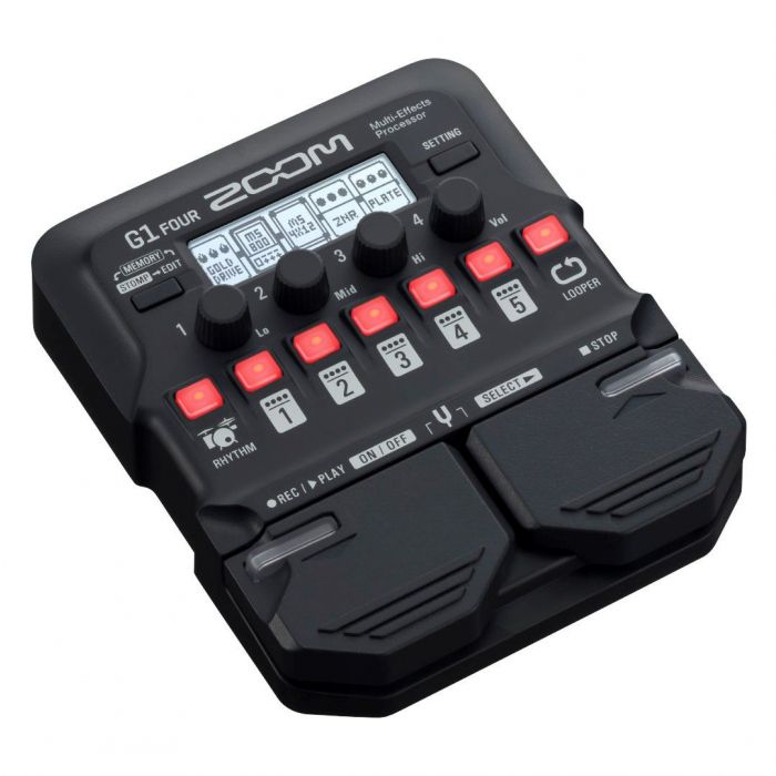 Zoom G1 FOUR Guitar Multi-Effects Pedal At An Angle