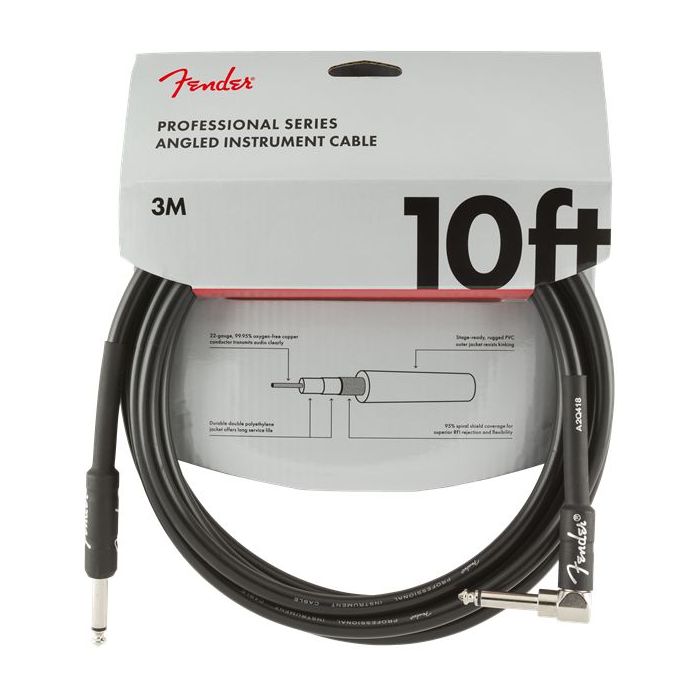 Fender Professional Series Instrument Cable 10ft Straight to Angled Black