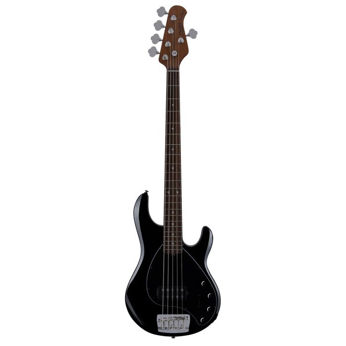 Front view of a Sterling by Music Man Ray35 5-String bass in a Black finish