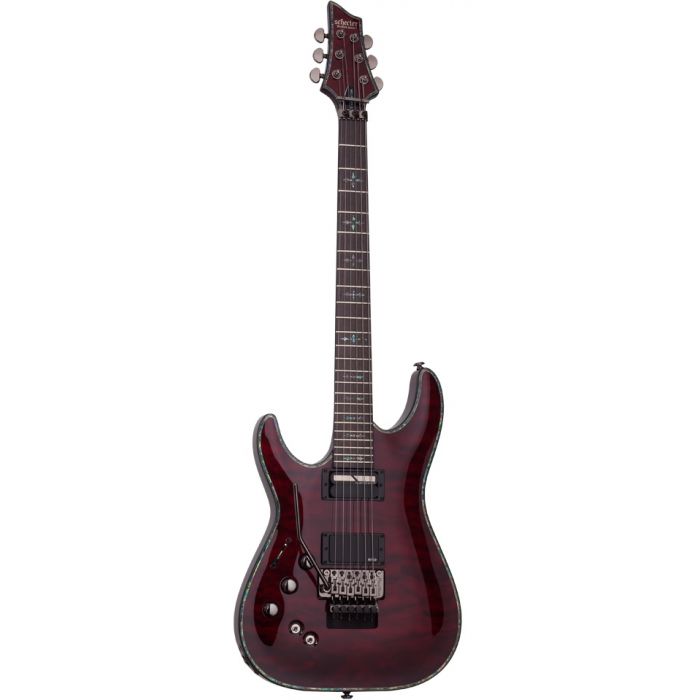 full frontal view of a left handed Schecter Hellraiser C-1 FR S guitar in a Black Cherry finish