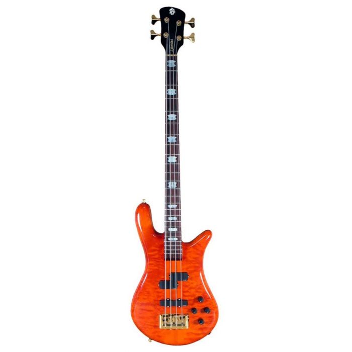 Full frontal view of a Spector Euro 4LX Doug Wimblish Singature bass in an Amber finish