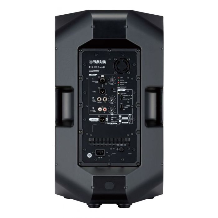 Rear panel view of a DXR12 MKII Active PA speaker from Yamaha