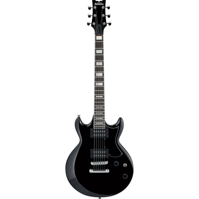 Full frontal view of an Ibanez GAX30-BKN Gio Series electric guitar with a Black Night finish