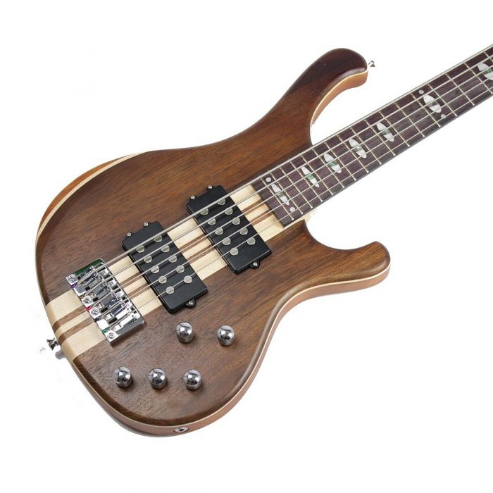 Front closeup view of a Eastcoast GTB055-N 5-String Bass Guitar Natural