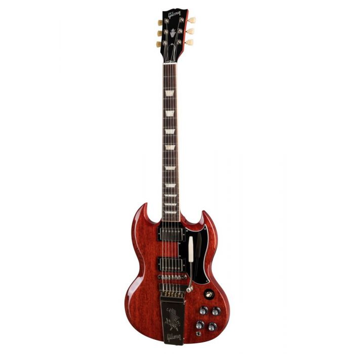 Full frontal pic of a Gibson SG Standard 61 in Vintage Cherry with a Maestro Vibrola