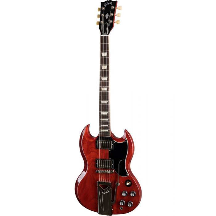 Full frontal pic of a Vintage Cherry Gibson SG Standard 61 with a Sideways Vibrola endpiece