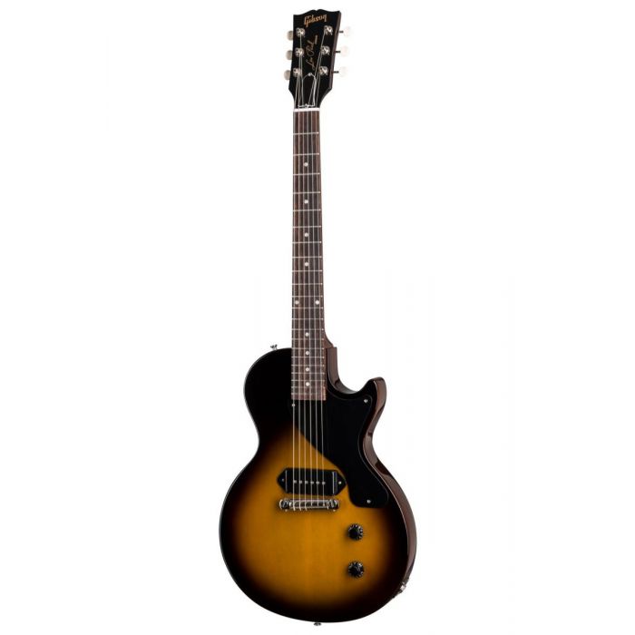 Full frontal image of a Gibson Les Paul Junior guitar in Vintage Tobacco Burst