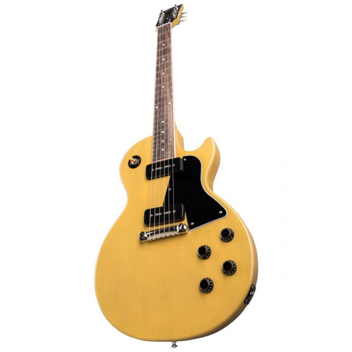 Closeup front view of a Gibson Les Paul Special in TV Yellow