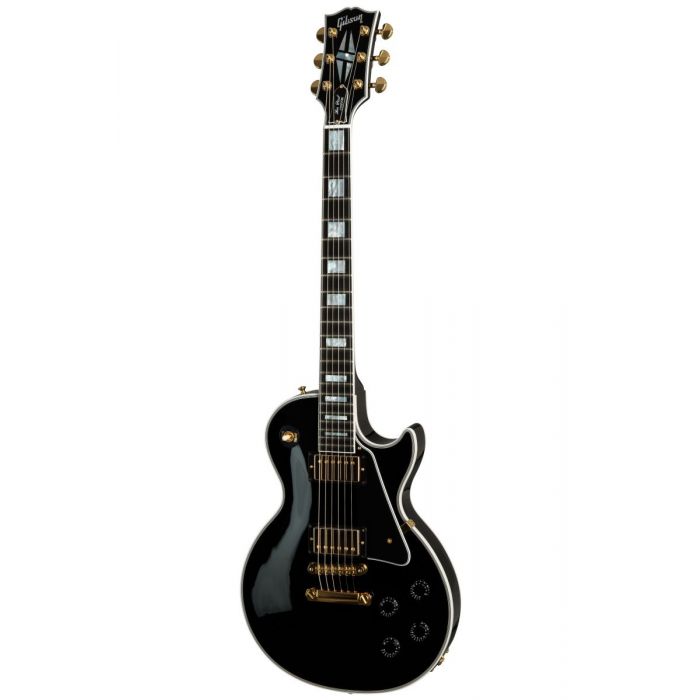 Full frontal image of an Ebony Gloss Gibson Les Paul Custom guitar
