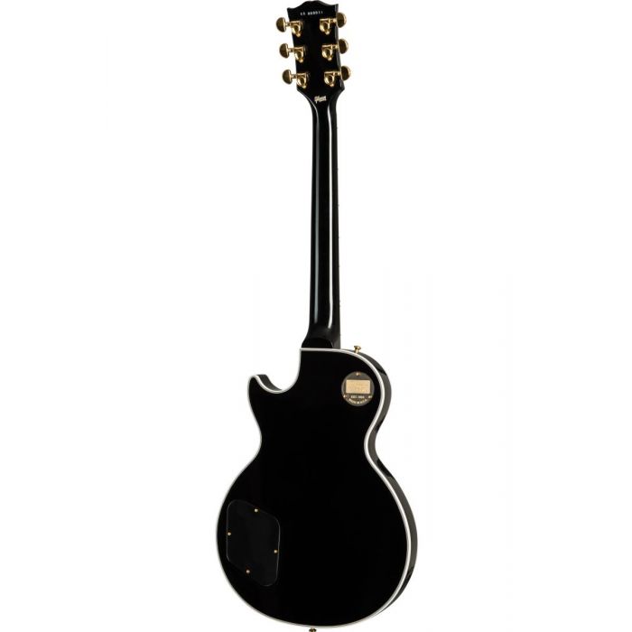 Full rear view of a Gibson Les Paul Custom guitar in Ebony Gloss