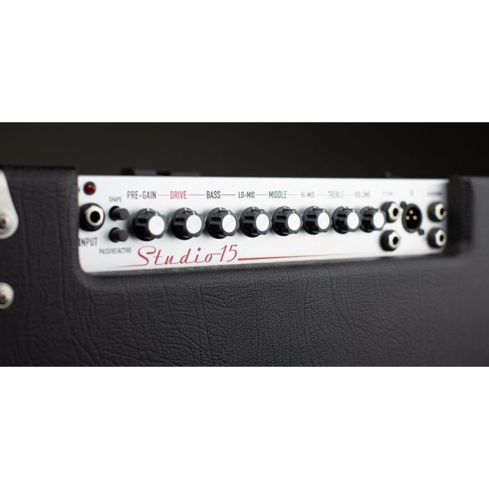 Closeup view of the panel on an Ashdown Studio-15 Super Lightweight 300 Watt Bass Amplifier