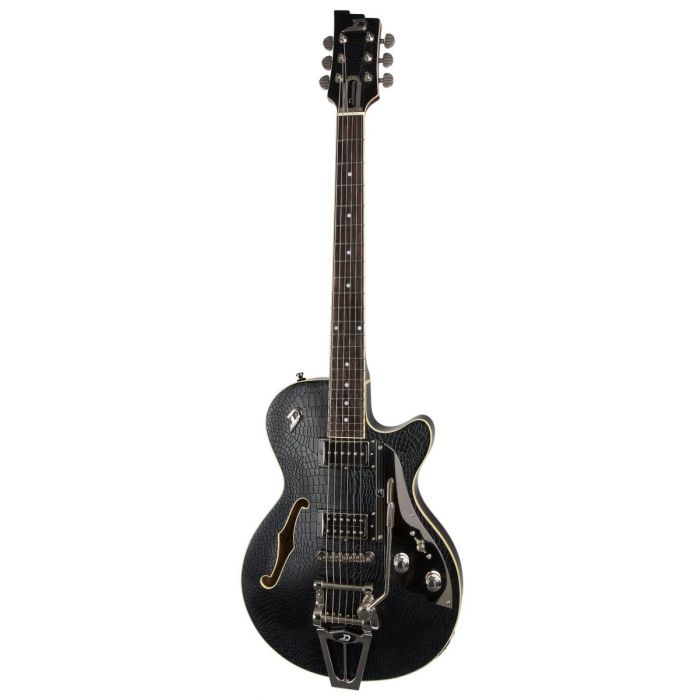 Full frontal image of a Duesenberg Starplayer TV Semi Hollow Guitar in Outlaw Black