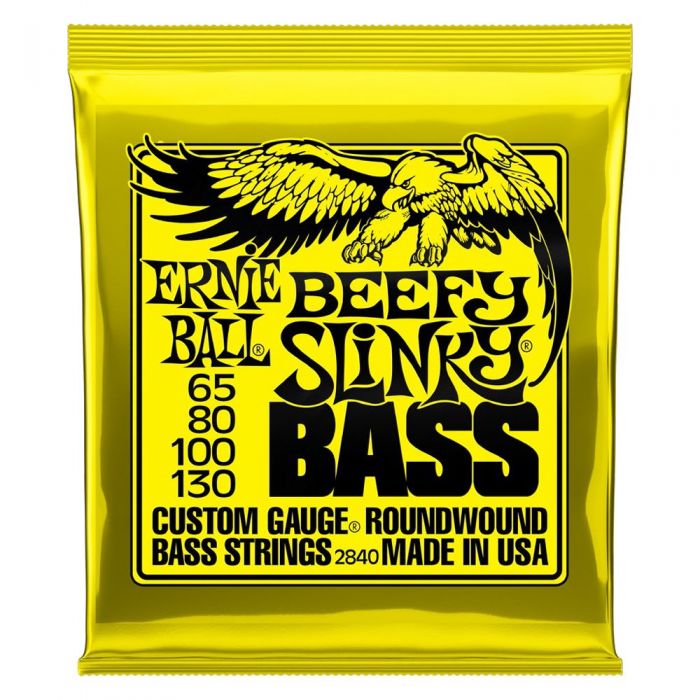 Front of an Ernie Ball Beefy Slinky Bass Strings Set packet